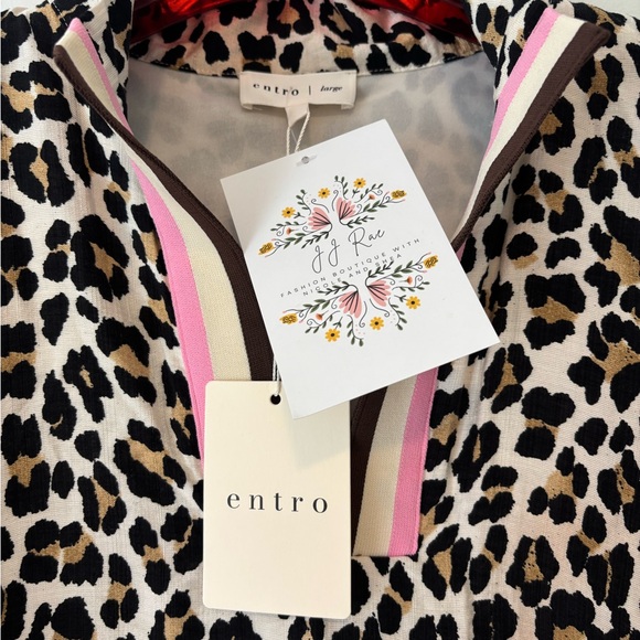 NWT Entro Leopard-Print Caftan Midi Dress with Pink/Brown Trim Large - Picture 4 of 8